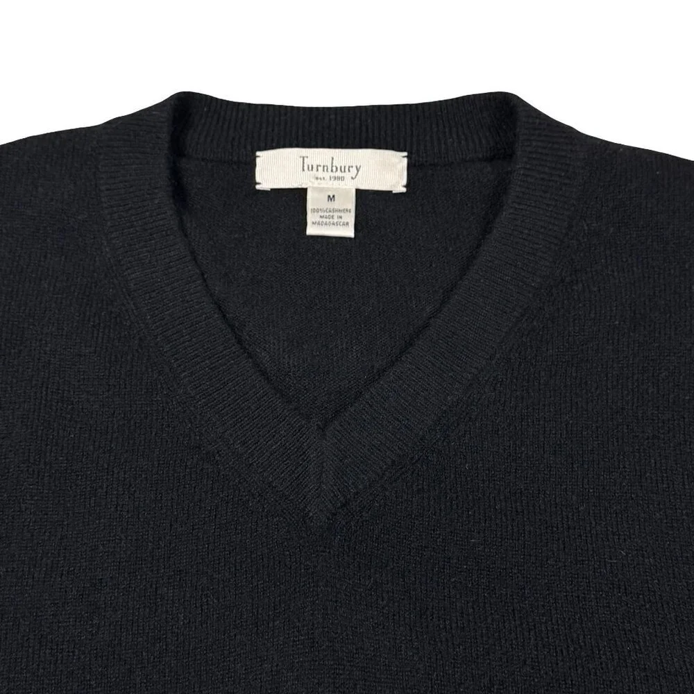 Turabury 100% Cashmere Mens V Neck Sweater Sz M Black Minimalist Preppy Work